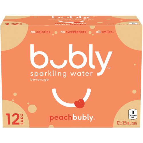 Bubly Sparkling Water Peach Cans Case/12 x 355 mL