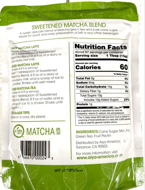 Aiya Sweetened Matcha Blend Bag/1 kg