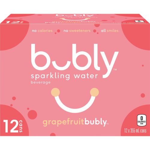 Bubly Sparkling Water Grapefruit Cans Case/12 x 355 mL