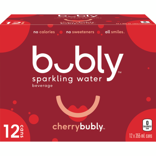 Bubly Sparkling Water Cherry Cans Case/12 x 355 mL